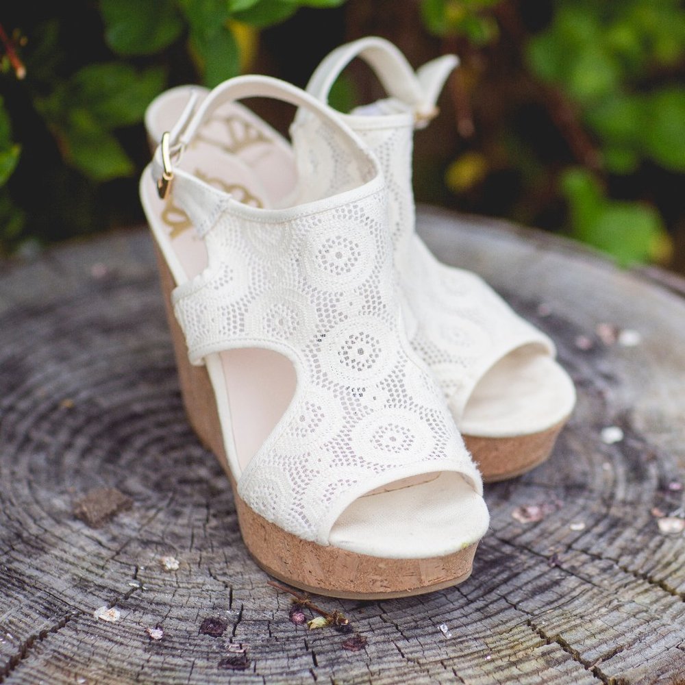 Fergalicious Off-white Lace Wedge Sandals - Picture 2 of 14